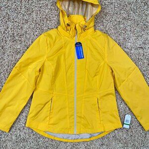 Nautica Women’s Rain Jacket Windbreakers Removable Hood Yellow Gold, Size Large